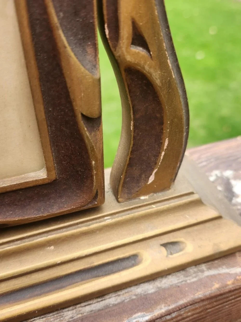 Pair Antique Art Deco Ornate Picture Frames Swing Tilt Gold Green Vintage 7 X 10